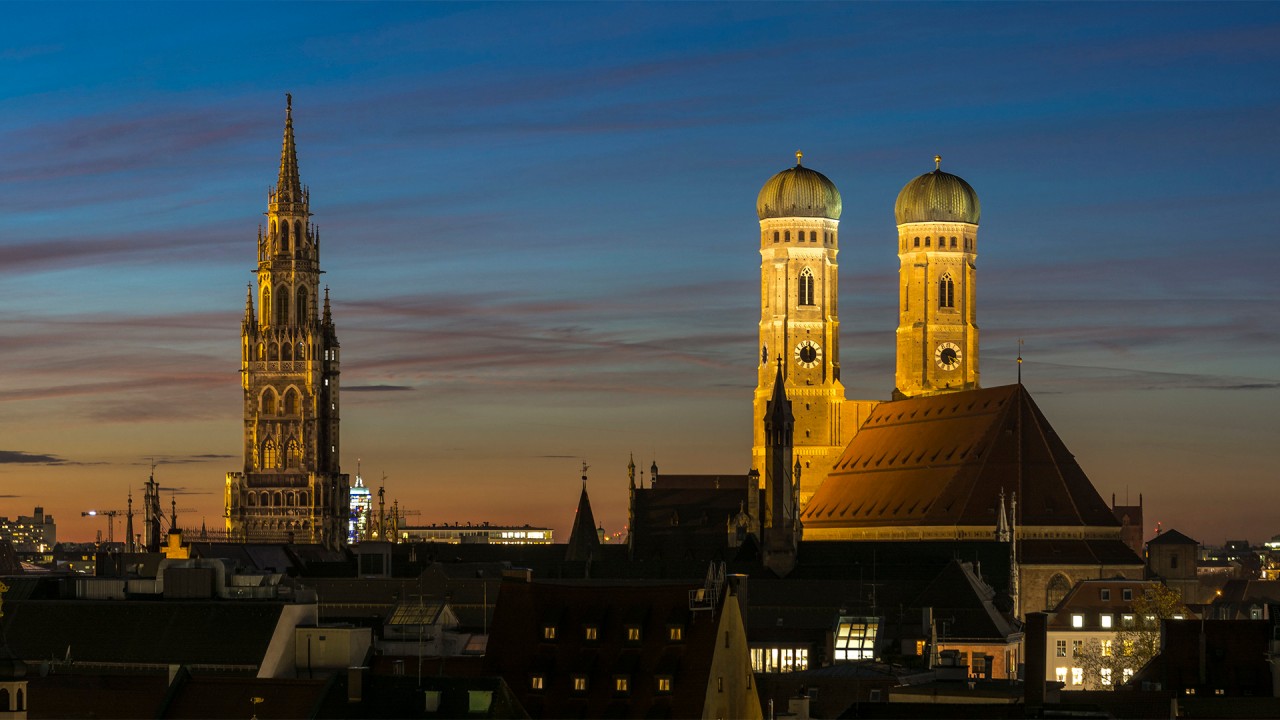 Night panoramic view of Munich's old town.