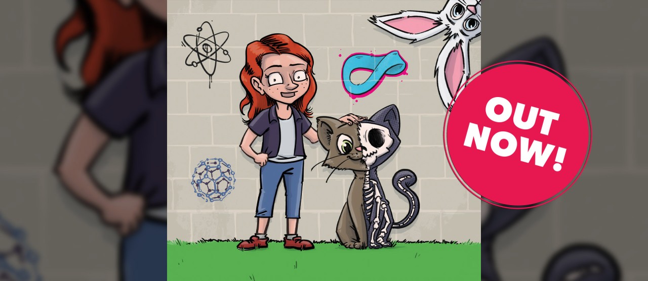 Illustration with a girl names Alice, a cat and a rabbit.