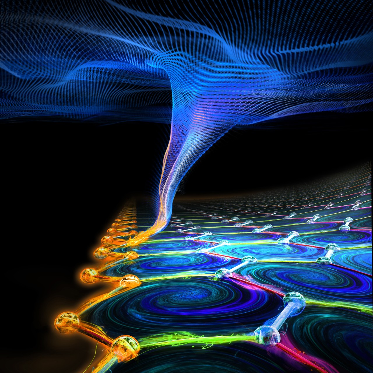 Artistic representation of Non-Abelian chiral spin liquids.